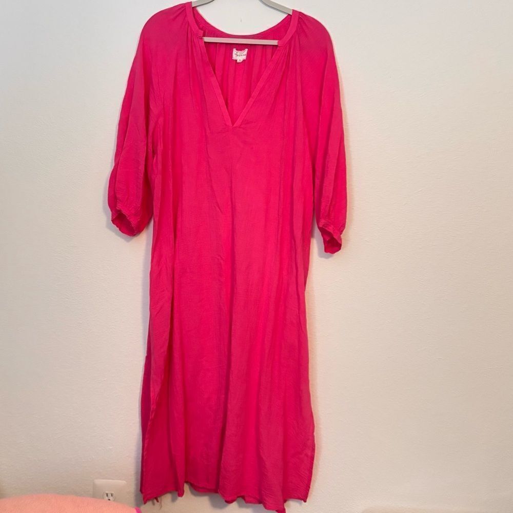 HONORINE Anthropologie Giselle crinkled cotton-gauze maxi dress hot pink small